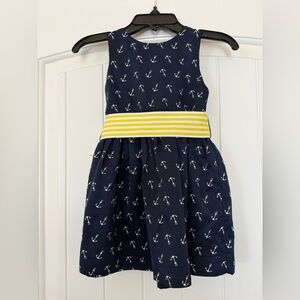 Ralph Lauren Anchor Navy Dress with Yellow Striped Belt - Size 12M